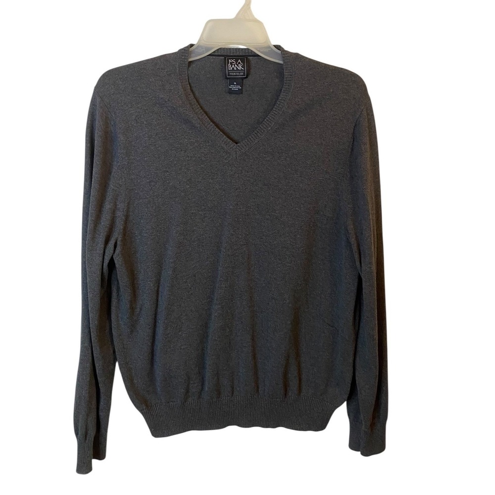 Jos A Bank Traveler Mens XL Grey V-Neck Sweater 100% Pima Cotton Pullover